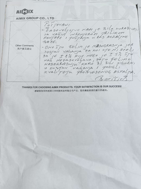 80TPH mobile drum mix plant customer review in Sarajevo, Bosnia and Herzegovina