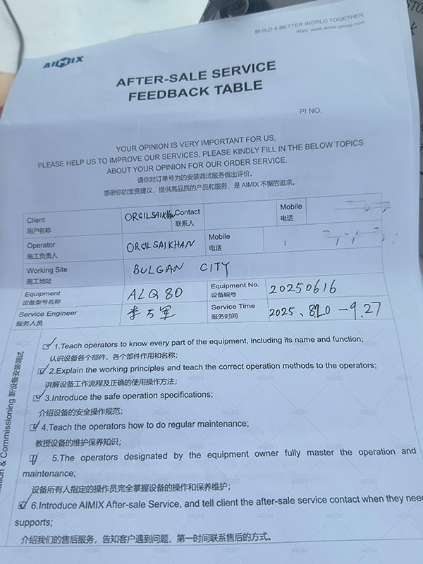 after-sale feedback chart in Mongolia