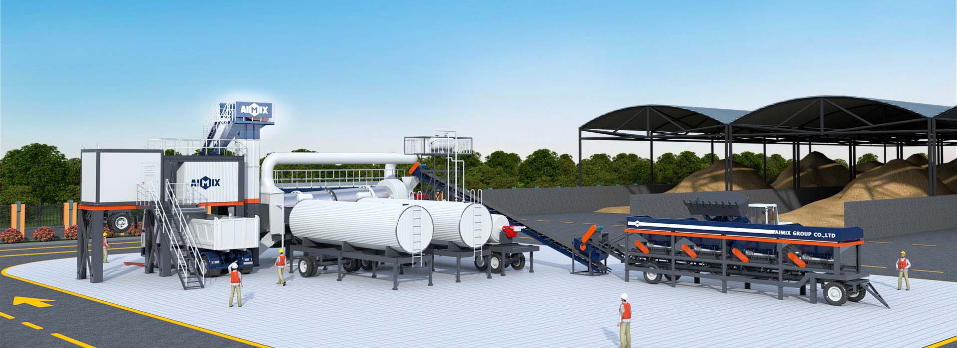 AIMIX mobile drum mix plant for sale on site 3D drawing