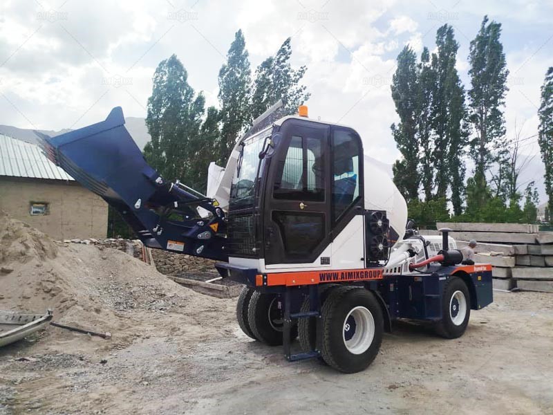 Aimix self-loading concrete mixer working onsite in Tajikistan
