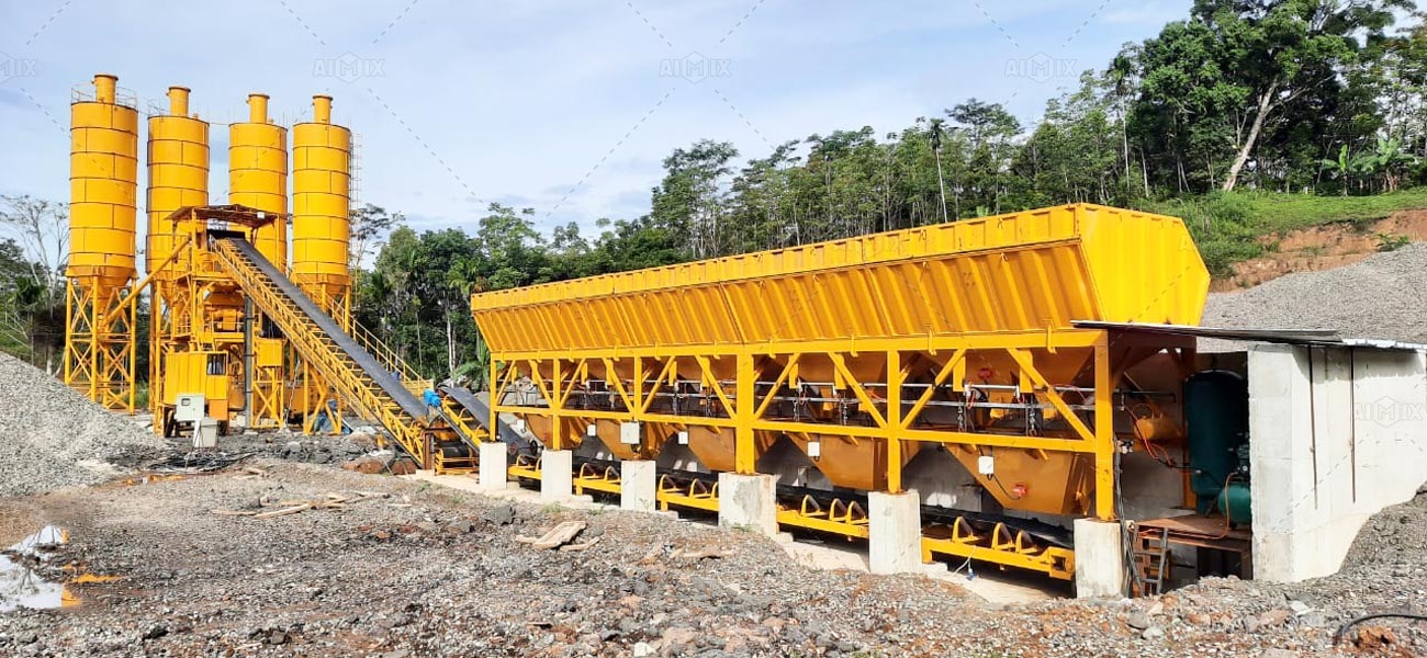 AJ 90 concrete batching plant in Indonesia for commercial concrete production