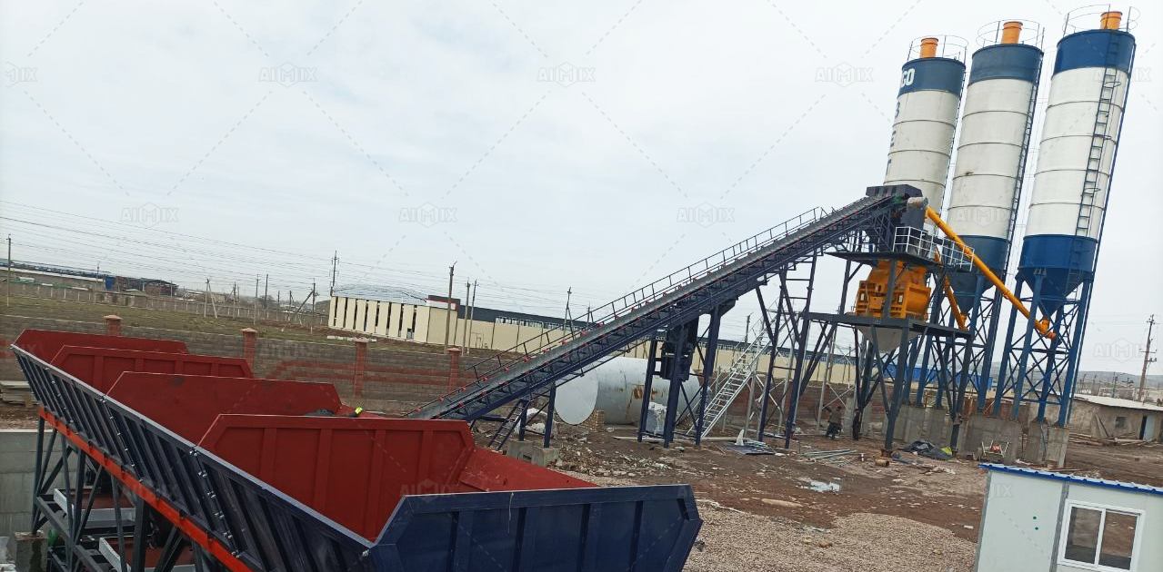 AJ120 stationary concrete plant for Uzbekistan