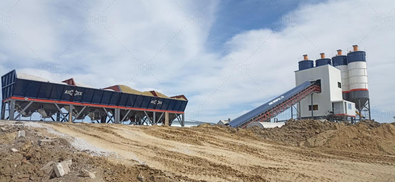 AJ180 concrete batching plant in Kazakhstan for commercial concrete production