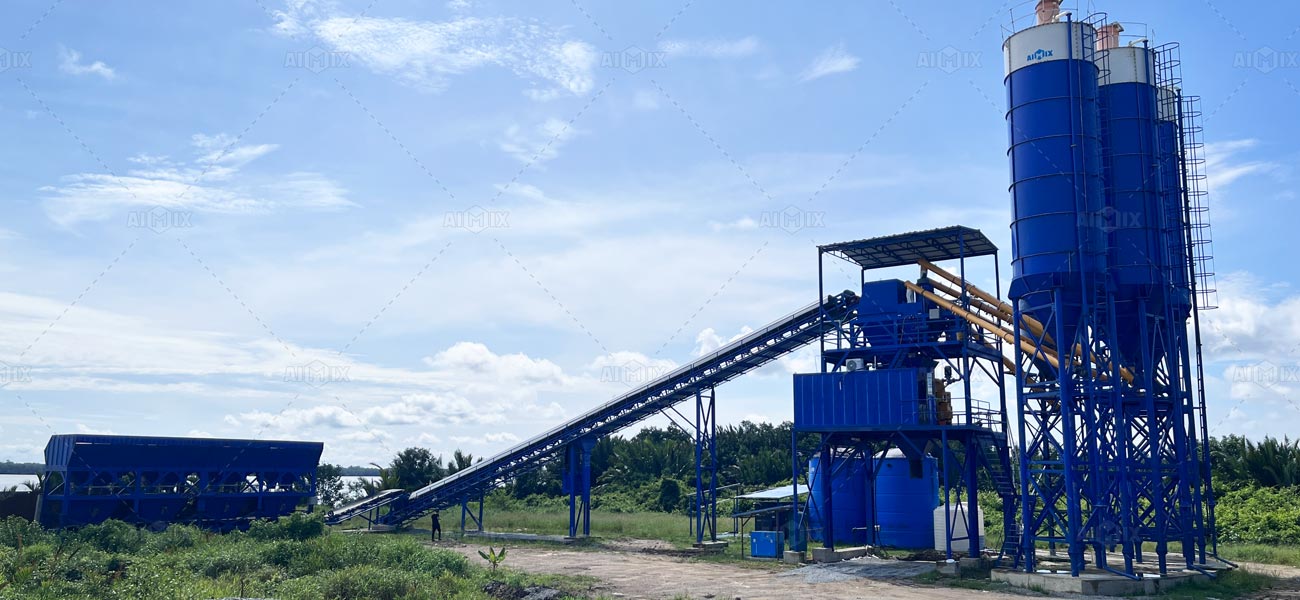 AJ180 concrete batching plant in Malaysia for commercial concrete production