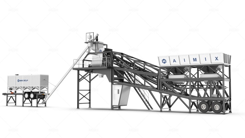 AJY mobile ready mix plant wiht horizontal silo