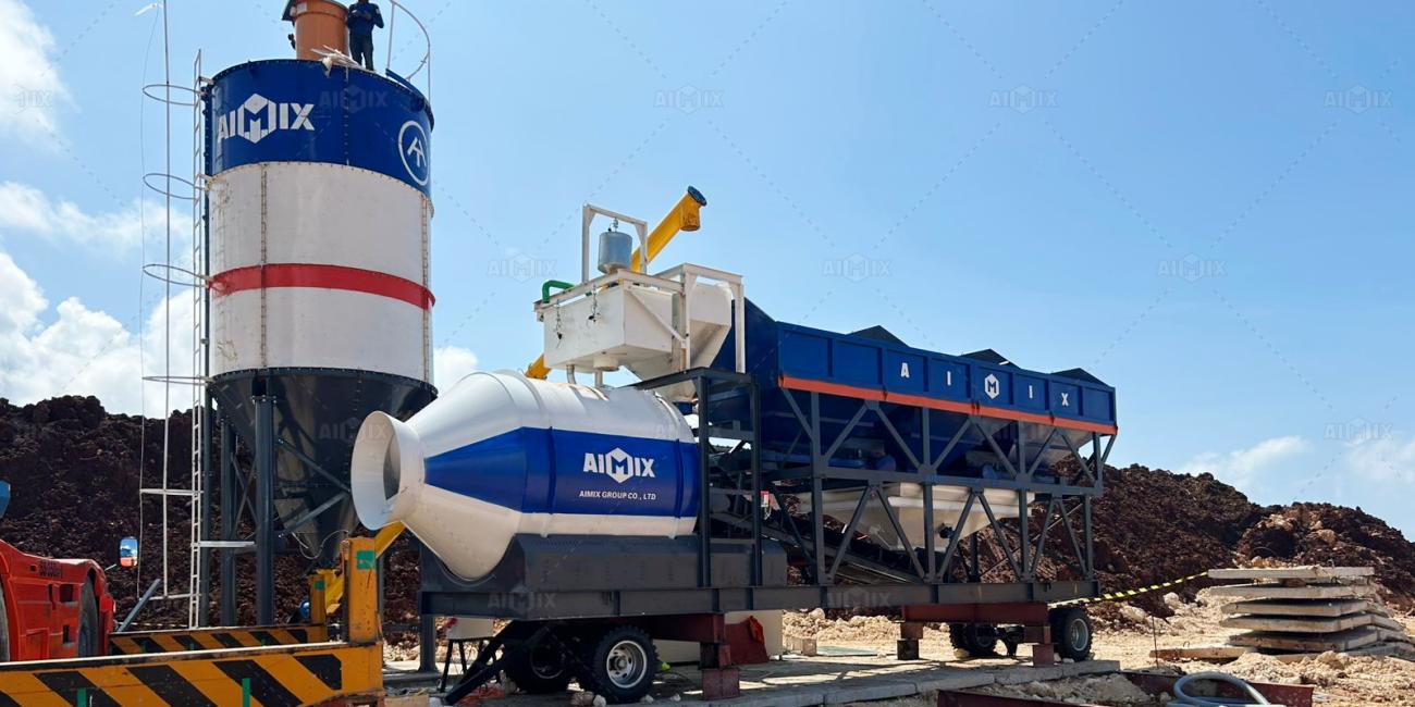 AJZY50 drum type mobile batching plant for sale Indonesia