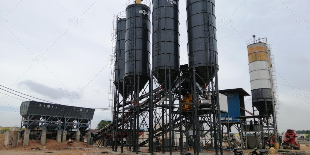concrete production with aimix AJ120 concrete batching plant in Indonesia