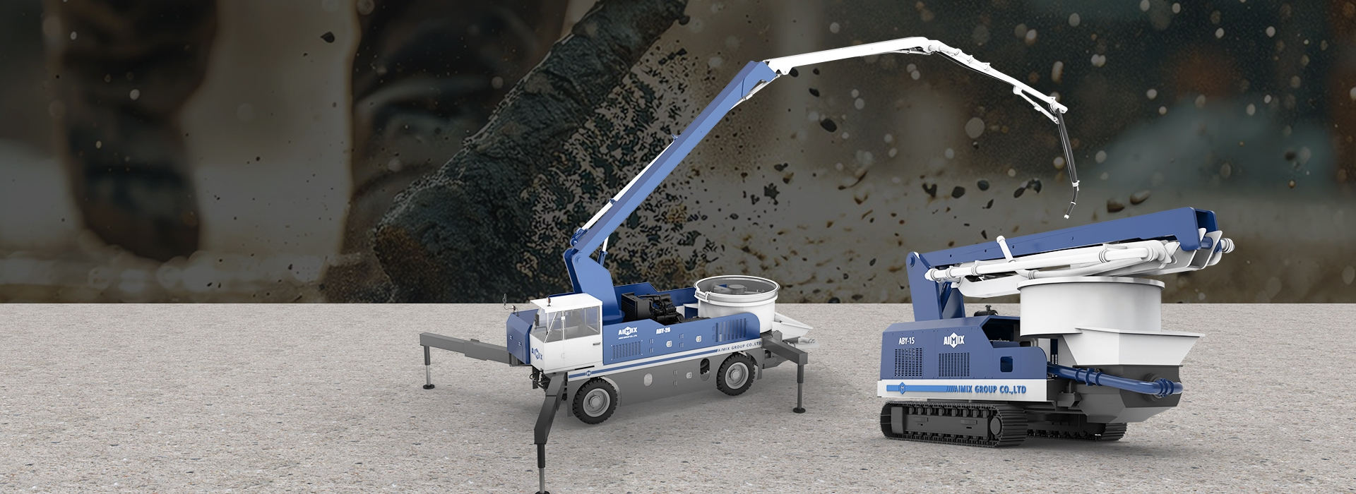 Crawler and Wheel Chassis Concrete Mixer Pumps with Boom Banner
