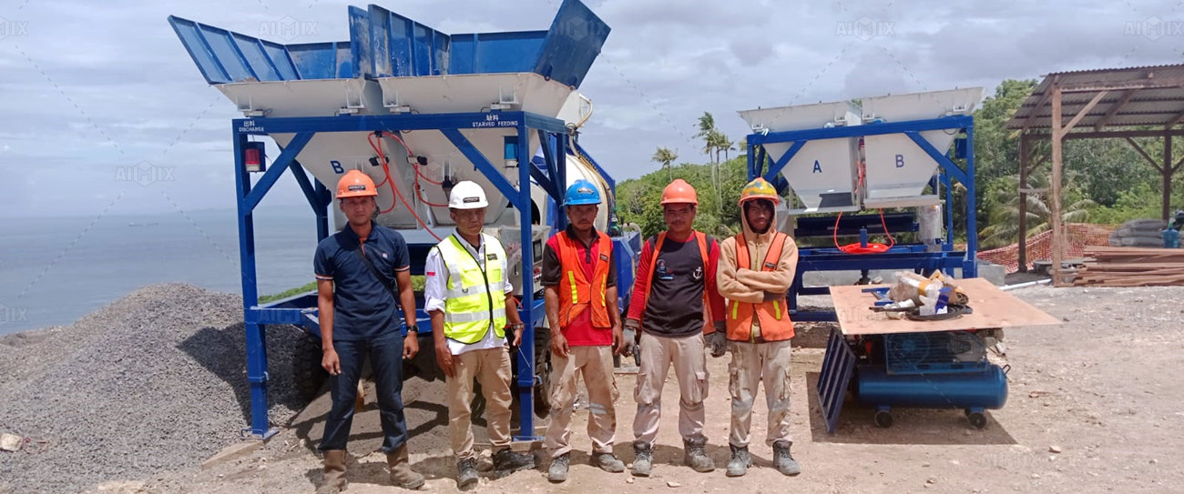 Regular Drum Mixer Concrete Pump at Indonesia Seaside from Aimix Concrete Pump China Manufacturer