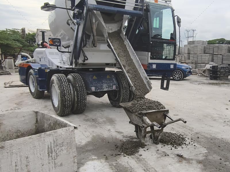 self loading concrete mixer with concrete