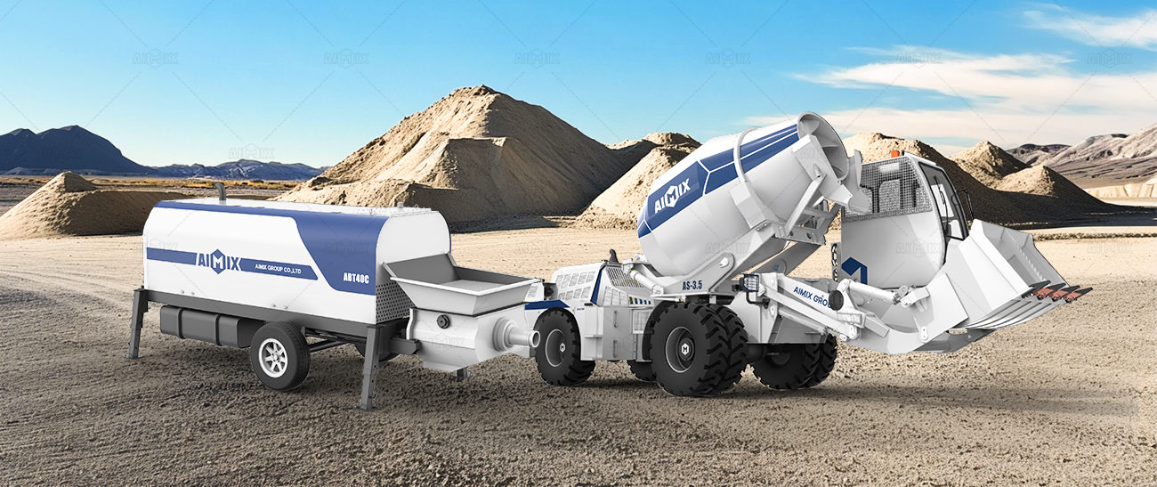 trailer type Chinese concrete pump and self-loading concrete mixer