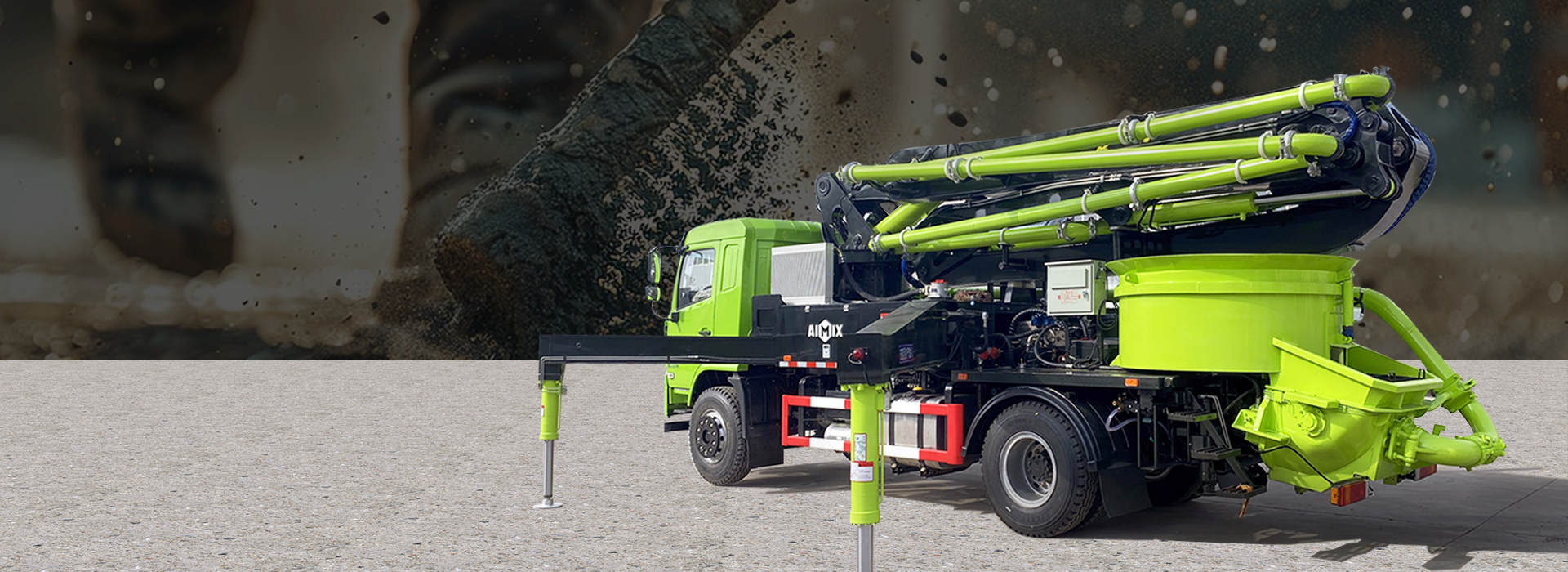 truck chassis concrete boom pump with mixer banner